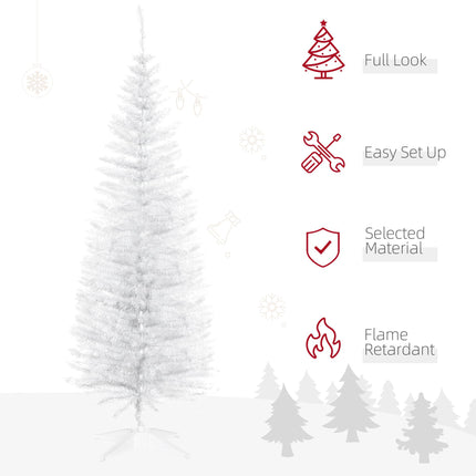 5T Artificial Pine Slim Tall Pencil Christmas Tree with Stand - White