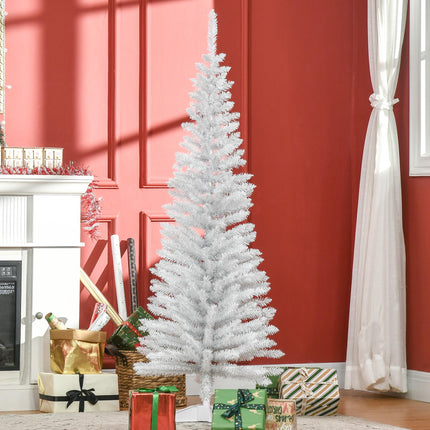 5T Artificial Pine Slim Tall Pencil Christmas Tree with Stand - White