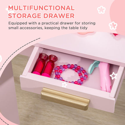 Kids Vanity Dressing Table with Mirror, Stool & Drawer - Pink MDF