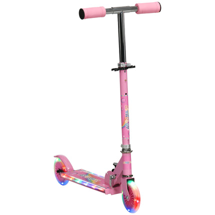 Kids Scooter with Adjustable Height, Folding Frame, LED Wheels & Music for Ages 3-7 - Pink