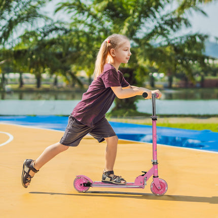 Kids Scooter with Adjustable Height, Folding Frame, LED Wheels & Music for Ages 3-7 - Pink