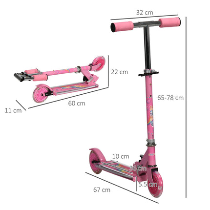 Kids Scooter with Adjustable Height, Folding Frame, LED Wheels & Music for Ages 3-7 - Pink