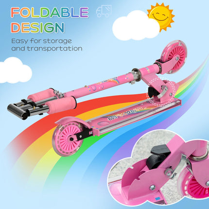 Kids Scooter with Adjustable Height, Folding Frame, LED Wheels & Music for Ages 3-7 - Pink