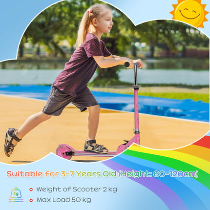 Kids Scooter with Adjustable Height, Folding Frame, LED Wheels & Music for Ages 3-7 - Pink