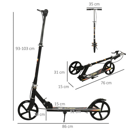 Foldable Kids Kick Scooter with Adjustable Height & Brake for Ages 7-14 - Black