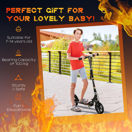 Foldable Kids Kick Scooter with Adjustable Height & Brake for Ages 7-14 - Black