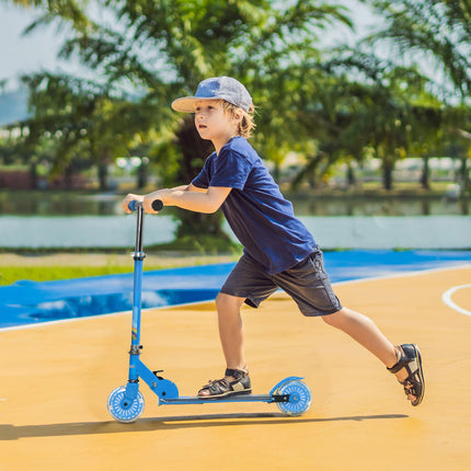 Adjustable Height Foldable Kids Scooter with Lights and Music for Ages 3-7 - Blue