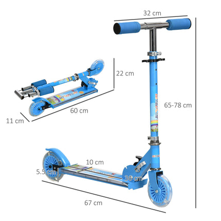 Adjustable Height Foldable Kids Scooter with Lights and Music for Ages 3-7 - Blue