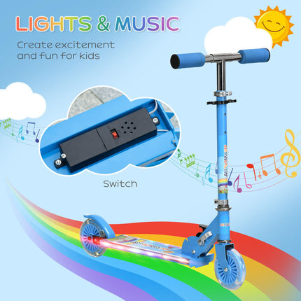 Adjustable Height Foldable Kids Scooter with Lights and Music for Ages 3-7 - Blue
