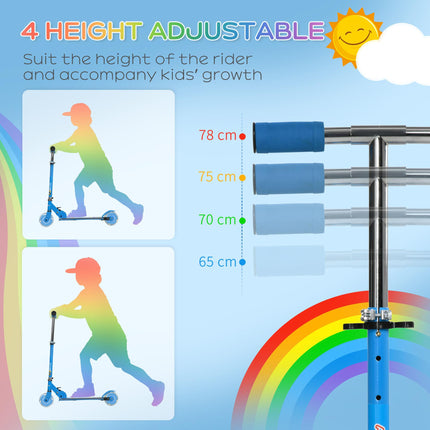 Adjustable Height Foldable Kids Scooter with Lights and Music for Ages 3-7 - Blue