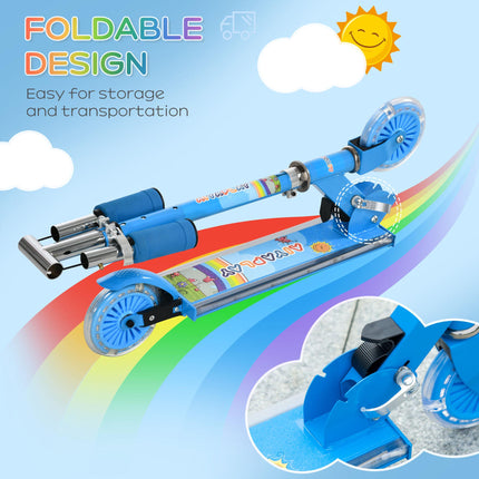 Adjustable Height Foldable Kids Scooter with Lights and Music for Ages 3-7 - Blue