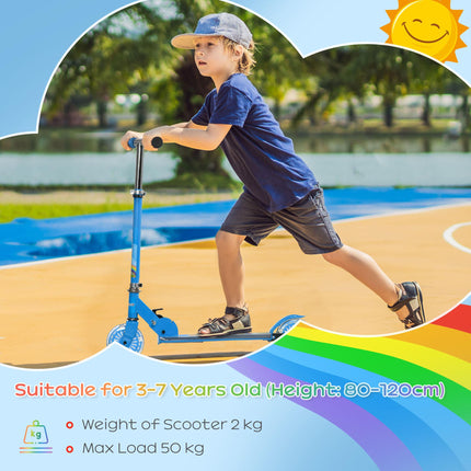 Adjustable Height Foldable Kids Scooter with Lights and Music for Ages 3-7 - Blue