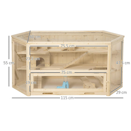 Large Wooden 3-Tier Hamster Cage with Slide and Activity Center - Natural