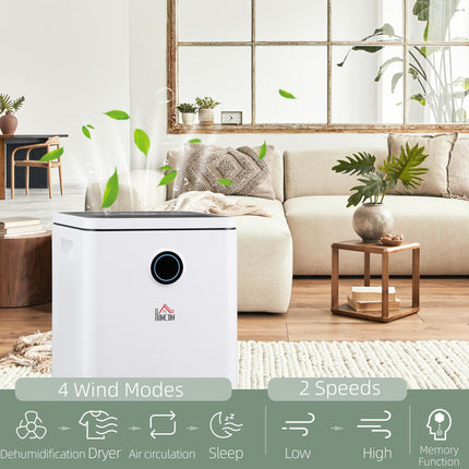10L/Day Portable Quiet WiFi Smart App Dehumidifier with 2.5L Tank for Home Laundry Basement - White