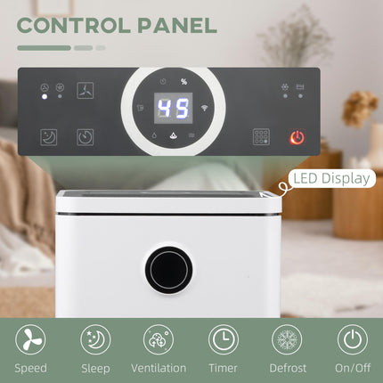 10L/Day Portable Quiet WiFi Smart App Dehumidifier with 2.5L Tank for Home Laundry Basement - White
