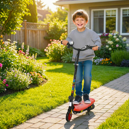 Foldable Electric Scooter with LED Headlight for Ages 7-14 Years - Red