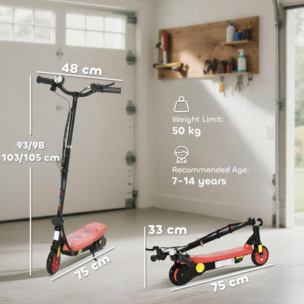 Foldable Electric Scooter with LED Headlight for Ages 7-14 Years - Red