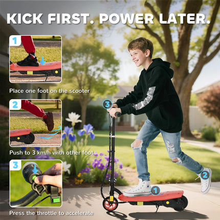 Foldable Electric Scooter with LED Headlight for Ages 7-14 Years - Red