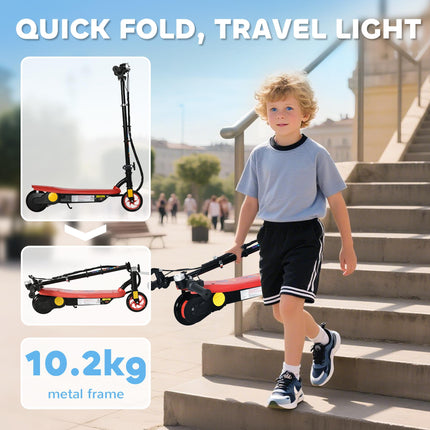 Foldable Electric Scooter with LED Headlight for Ages 7-14 Years - Red
