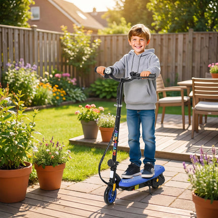 Foldable Electric Scooter with LED Headlight for Ages 7-14 - Blue