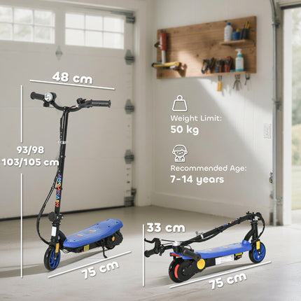 Foldable Electric Scooter with LED Headlight for Ages 7-14 - Blue