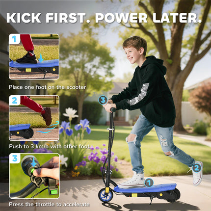 Foldable Electric Scooter with LED Headlight for Ages 7-14 - Blue
