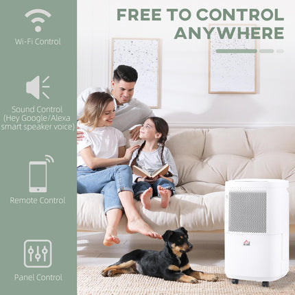 10L/Day Portable Quiet WiFi Smart App Dehumidifier with 2.2L Tank for Home Laundry Basement - White