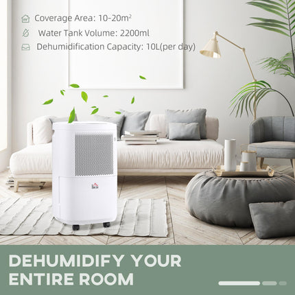 10L/Day Portable Quiet WiFi Smart App Dehumidifier with 2.2L Tank for Home Laundry Basement - White