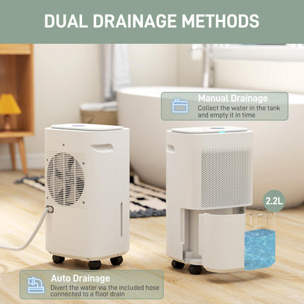 10L/Day Portable Quiet WiFi Smart App Dehumidifier with 2.2L Tank for Home Laundry Basement - White