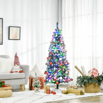 5' Prelit Slim Pencil Artificial Christmas Tree with 250 Colourful LED Lights and 408 Tips - Green