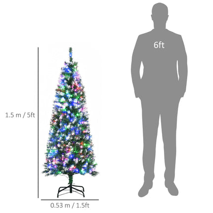 5' Prelit Slim Pencil Artificial Christmas Tree with 250 Colourful LED Lights and 408 Tips - Green