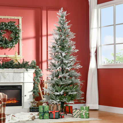 Pencil Snow Flocked Artificial Christmas Tree with Realistic Cypress Branches, Auto Open - Green