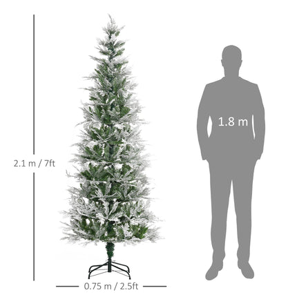 Pencil Snow Flocked Artificial Christmas Tree with Realistic Cypress Branches, Auto Open - Green