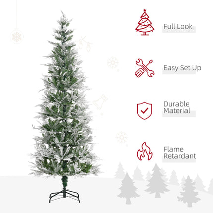 Pencil Snow Flocked Artificial Christmas Tree with Realistic Cypress Branches, Auto Open - Green