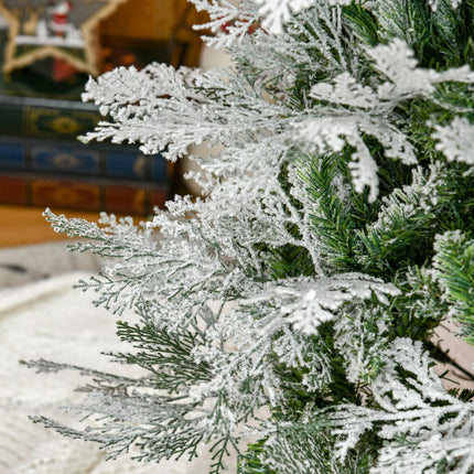 Pencil Snow Flocked Artificial Christmas Tree with Realistic Cypress Branches, Auto Open - Green