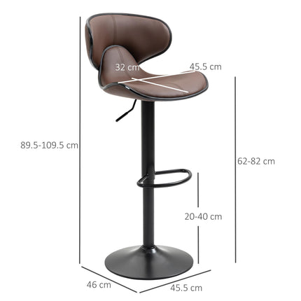 Set of 2 Adjustable Swivel Bar Stools with Curved Backrest - Brown
