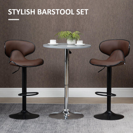 Set of 2 Adjustable Swivel Bar Stools with Curved Backrest - Brown