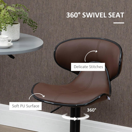 Set of 2 Adjustable Swivel Bar Stools with Curved Backrest - Brown