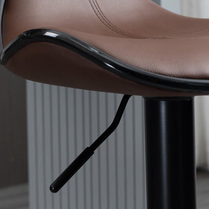 Set of 2 Adjustable Swivel Bar Stools with Curved Backrest - Brown