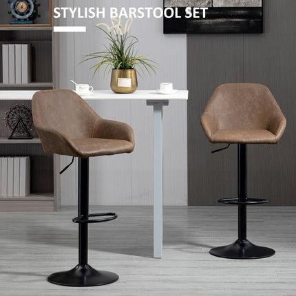 Adjustable Swivel Bar Stools Set of 2 with Footrest - Dark Brown