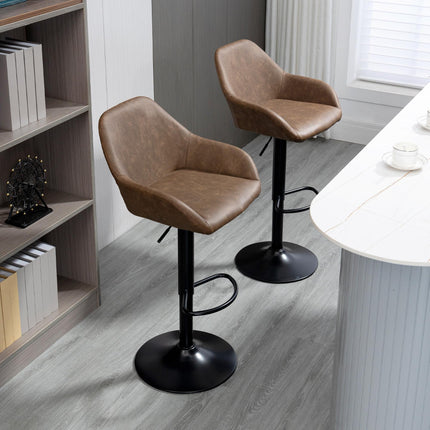 Adjustable Swivel Bar Stools Set of 2 with Footrest - Dark Brown