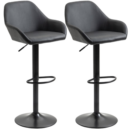 Set of 2 Adjustable Swivel Bar Stools with Footrest - Black