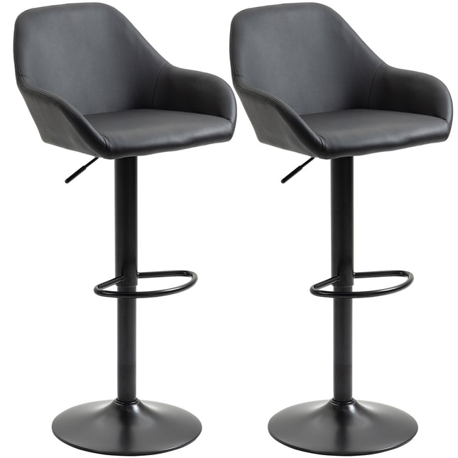 Set of 2 Adjustable Swivel Bar Stools with Footrest - Black
