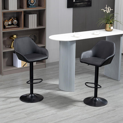 Set of 2 Adjustable Swivel Bar Stools with Footrest - Black