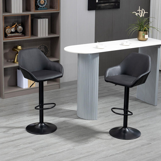 Set of 2 Adjustable Swivel Bar Stools with Footrest - Black