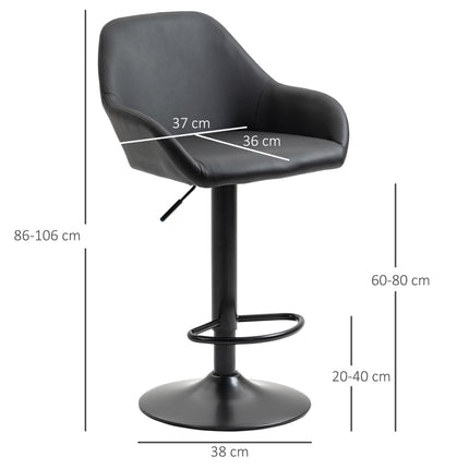 Set of 2 Adjustable Swivel Bar Stools with Footrest - Black
