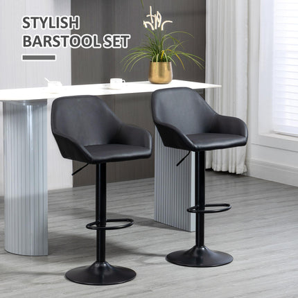 Set of 2 Adjustable Swivel Bar Stools with Footrest - Black