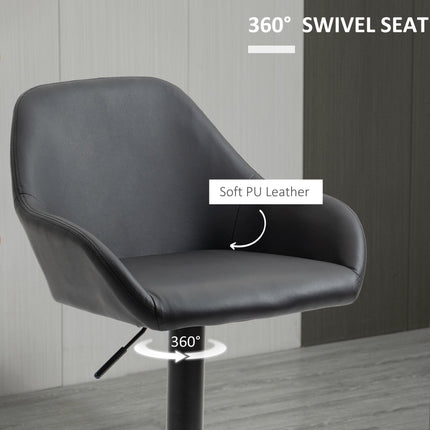 Set of 2 Adjustable Swivel Bar Stools with Footrest - Black