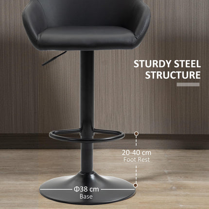 Set of 2 Adjustable Swivel Bar Stools with Footrest - Black