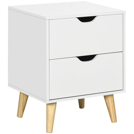 Bedside Table with 2 Drawers and Pine Wood Legs for Bedroom & Living Room - White
